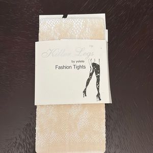 Luxury footless tights with a floral pattern. Ivory